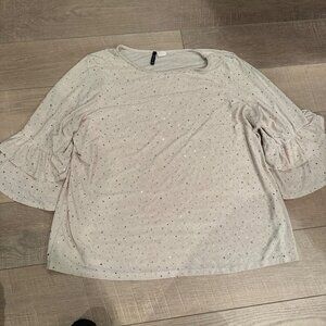 NEW DIRECTIONS WOMENS 2X CREAMY SPARKLY BLOUSE HOLIDAY